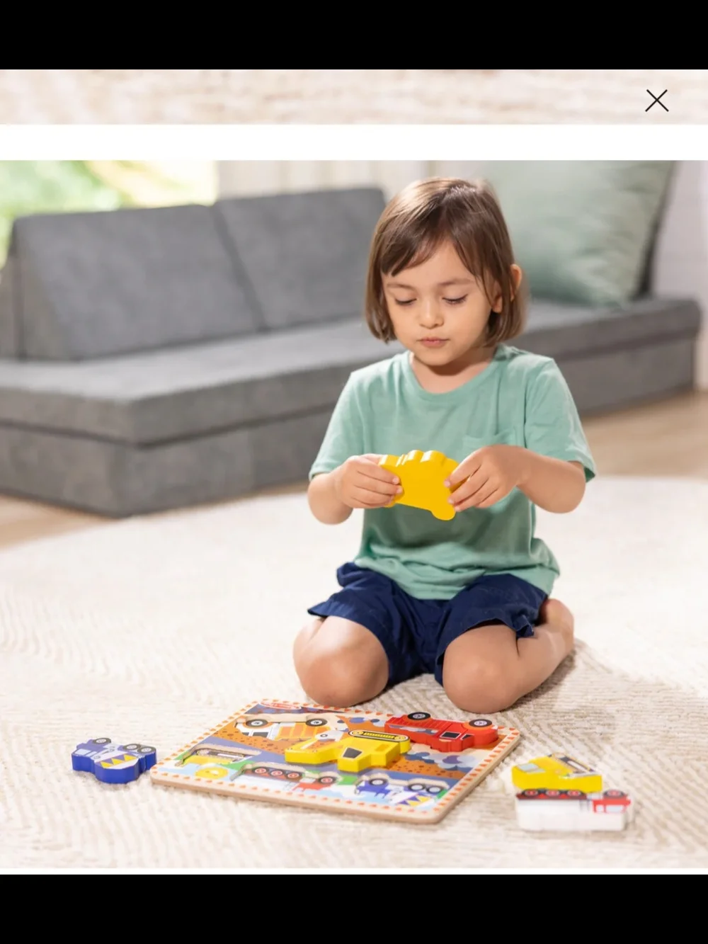 Melissa & Doug Wooden Construction Vehicle Peg Puzzle - Yellow, Red, Blue